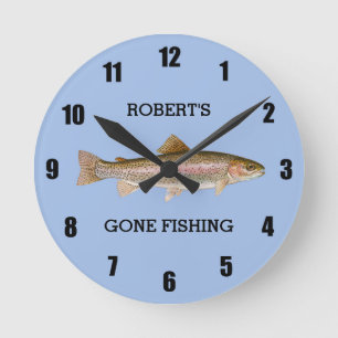 Personlig Trout Borta Fishing Large Clock Rund Klocka