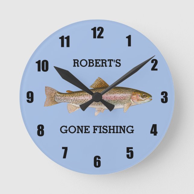 Personlig Trout Borta Fishing Large Clock Rund Klocka (Framsida)