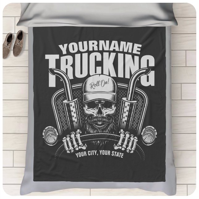 Personlig Trucker Skull Trucker Big Rig Lastbil Fleecefilt (Skapare uppladdad)