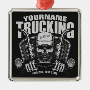 Personlig Trucker Skull Trucker Big Rig Lastbil Julgransprydnad Metall