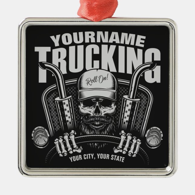 Personlig Trucker Skull Trucker Big Rig Lastbil  Julgransprydnad Metall (Framsidan)