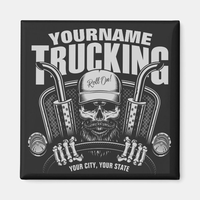 Personlig Trucker Skull Trucker Big Rig Lastbil Magnet (Framsidan)