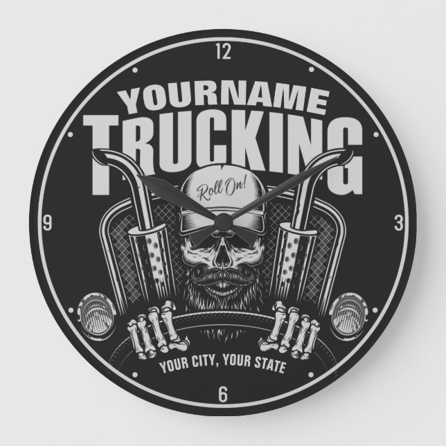 Personlig Trucker Skull Trucker Big Rig Lastbil  Stor Klocka (Framsida)