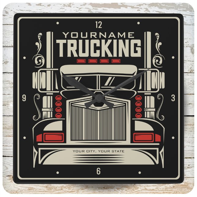 Personlig Trucking 18 Wheeler BIG RIG Trucker Fyrkantig Klocka (Skapare uppladdad)