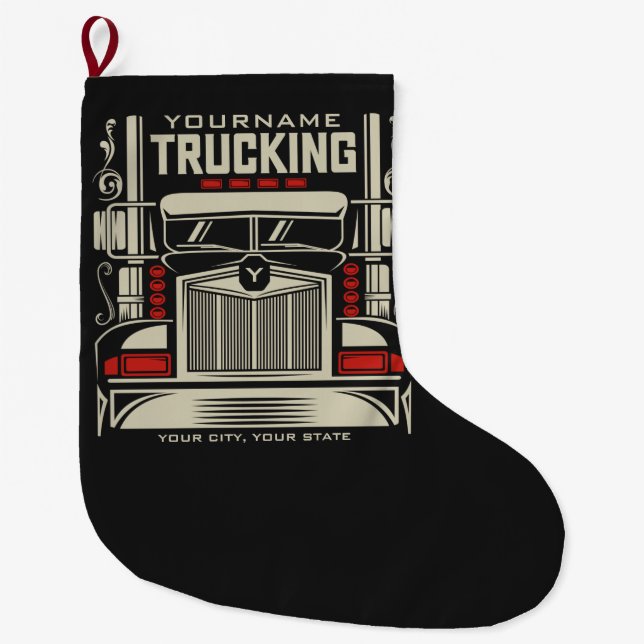 Personlig Trucking 18 Wheeler BIG RIG Trucker Stor Julstrumpa (Framsidan)