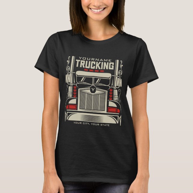 Personlig Trucking 18 Wheeler BIG RIG Trucker T Shirt (Framsida)