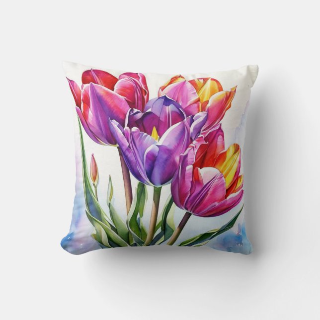 Personlig Tulip Watercolor Kudde (Framsida)