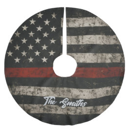 Personlig tunn röd linje amerikansk flagga julgransmatta borstad polyester
