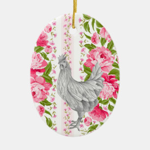 Personlig Tupp och Rosa Flowers Chickodling Julgransprydnad Keramik