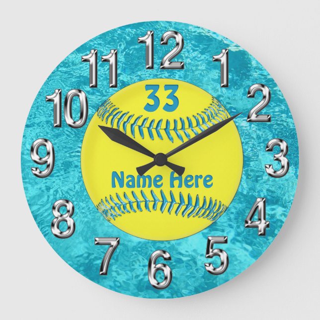 PERSONLIG Turcoise Clock her NAMN och NUMBER Stor Klocka (Framsida)