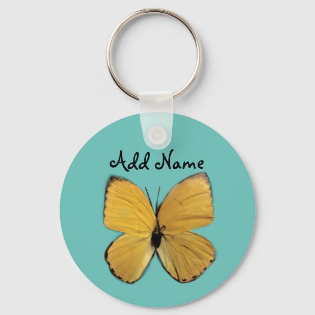 Personlig Turcos Gult Butterfly Keychain Nyckelring (Framsida)
