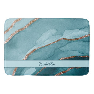 Personlig Turcos Teal Guld Marble Agate Badrumsmatta
