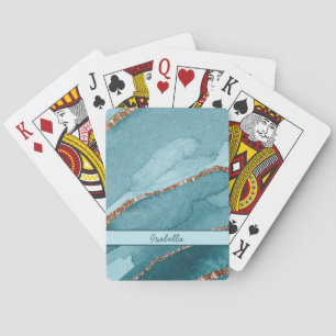 Personlig Turcos Teal Guld Marble Agate Casinokort