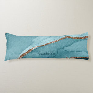 Personlig Turcos Teal Guld Marble Agate Kroppskudde