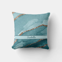 Personlig Turcos Teal Guld Marble Agate Kudde