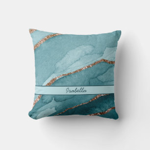 Personlig Turcos Teal Guld Marble Agate Kudde