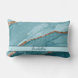 Personlig Turcos Teal Guld Marble Agate Lumbarkudde