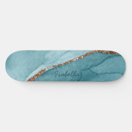 Personlig Turcos Teal Guld Marble Agate Mini Skateboard Bräda 18,5 Cm