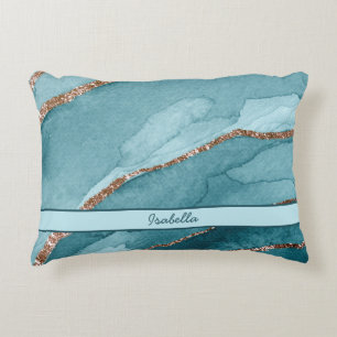 Personlig Turcos Teal Guld Marble Agate Prydnadskudde