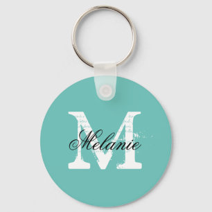 Personlig turkos Blue namn monogram keychain Nyckelring