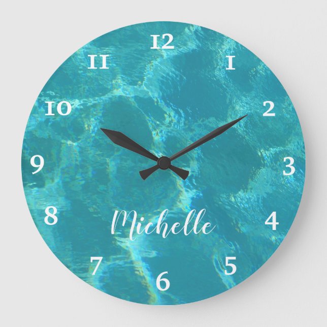 Personlig Turkos Blue Vatten Wall Clock Stor Klocka (Framsida)