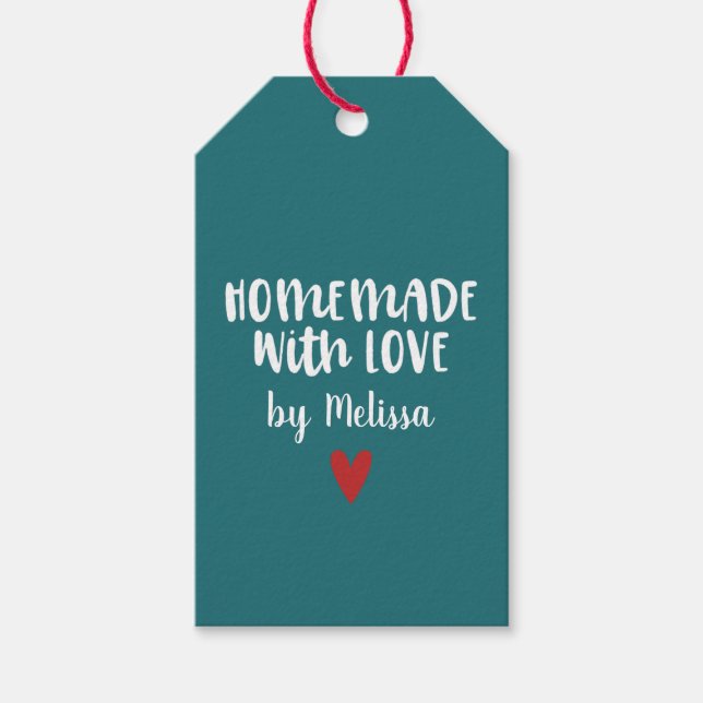Personlig turkos Hemmagjord med kärlek hjärta Presentetikett (Framsidan)