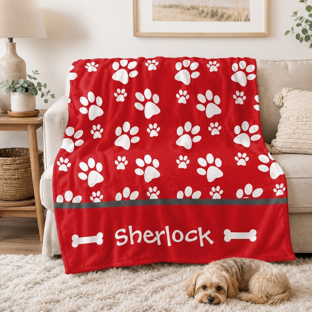 Personlig turkos hundfilt för valp - present  fleecefilt (Red personalized dog blanket
)