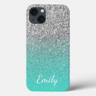 Personlig turkos och silver glitter Ombre