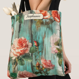 Personlig turkos shabby chic ros carryall tygkasse