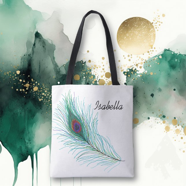 Personlig Turkvoise Peacock Feather Tygkasse (Skapare uppladdad)