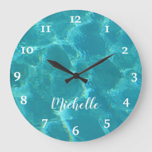 Personlig Turquo Blue Vatten Wall Clock Stor Klocka