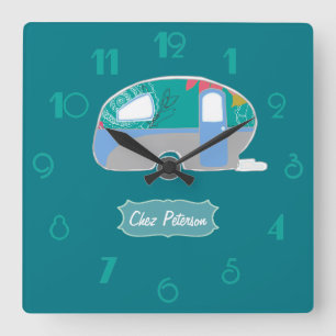 Personlig Turquoise Retro Vintage Husvagn Design Fyrkantig Klocka