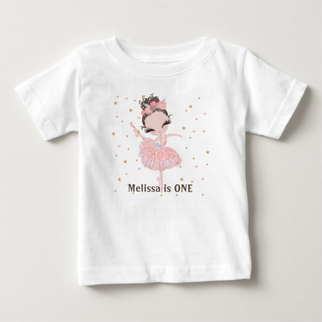 Personlig Tutu Cute Ballerina Första födelsedag Ba T Shirt (Framsida)