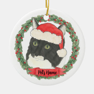 Personlig Tuxedo Ragamuffin Cat Julgransprydnad Keramik