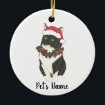Personlig Tuxedo Ragamuffin Cat Julgransprydnad Keramik<br><div class="desc">Gör den trevliga listan i år med en prydnad av din favoritfluffy cat-elf!</div>