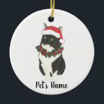 Personlig Tuxedo Ragamuffin Cat Julgransprydnad Keramik<br><div class="desc">Gör den trevliga listan i år med en prydnad av din favoritfluffy cat-elf!</div>
