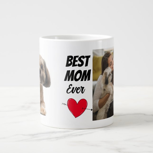 Personlig två foto och text bäst hund mamma jumbo mugg (Framsidan)
