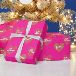 Personlig Två gånger Golden Hearts, djup Rosa Presentpapper