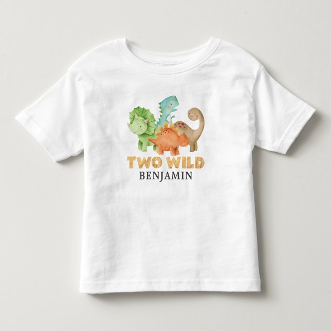 Personlig Två Vilder dinosaurier 2:a födelsedagen T Shirt (Framsida)