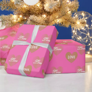 Personlig Twice Golden Bröllop Hearts, Shock rosa Presentpapper