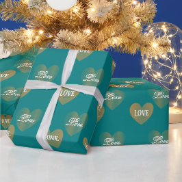 Personlig Twice Golden Hearts, Deep Aqua Presentpapper