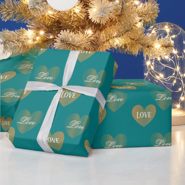 Personlig Twice Golden Hearts, Deep Aqua Presentpapper (Helgdagar)