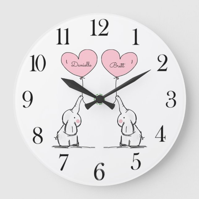 Personlig Twillingar Baby Elephants Nursery  Stor Klocka (Framsida)