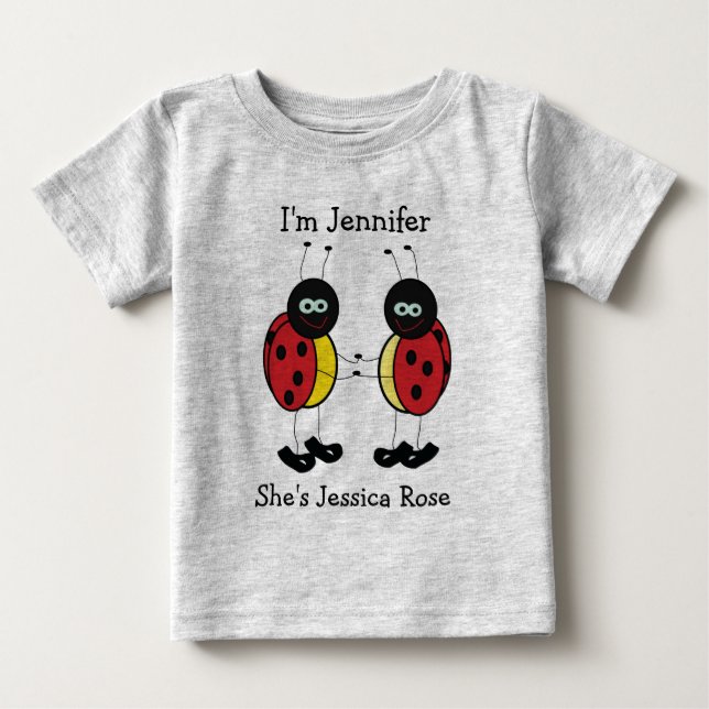 Personlig Twillingars Ladybug Friends T Shirt (Framsida)