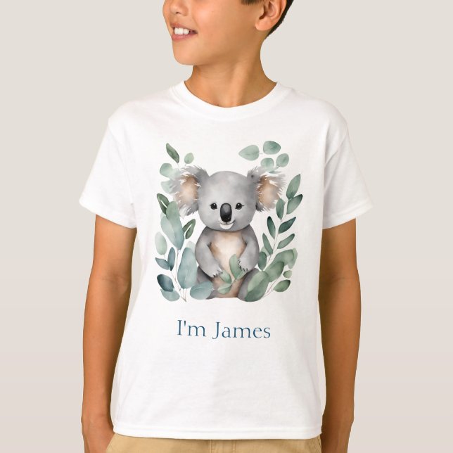 Personlig Twin Namn Watercolor Koala Bear T Shirt (Framsida)