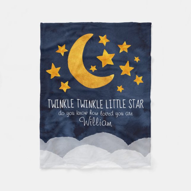 Personlig Twinkle Little Star Måne & Stars Fleecefilt (Framsidan)