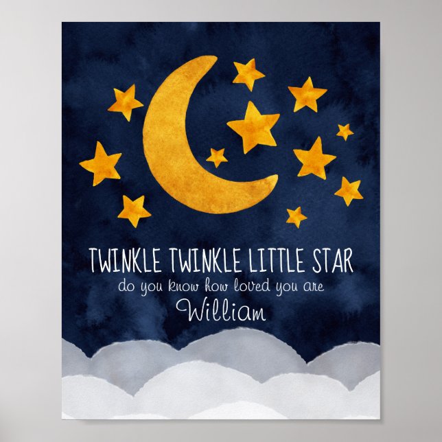 Personlig Twinkle Little Star Måne & Stars Poster (Framsidan)