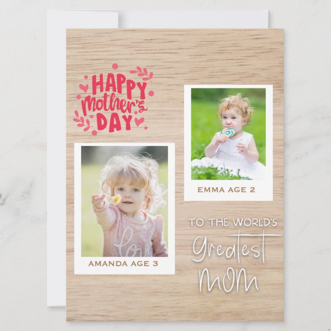 "Personlig Two-Photo Mamma Day Card" Julkort (Framsida)
