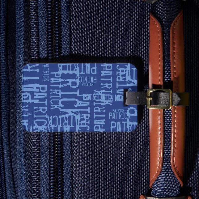 Personlig Typografi BLUE Namn Mönster Bagagebricka (Framsida Insitu 4)