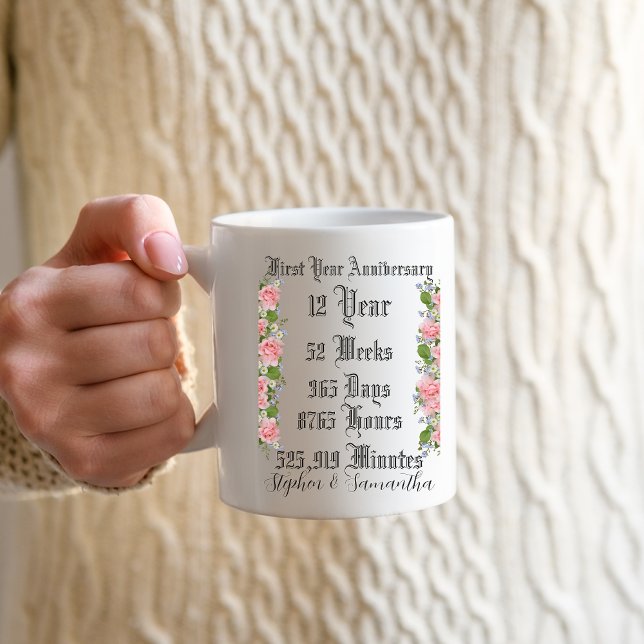 Personlig typografi för första årsjubileum kaffemugg (Skapare uppladdad)